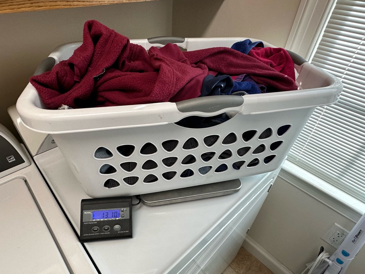 Full laundry basket on scale